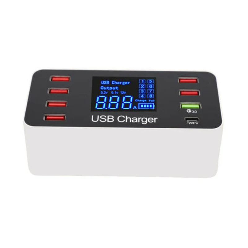 

8 Ports USB Desktop/Wall Charger Power Adapter Smart Fast Charging Station Quick Phone Charger 8 Port Multi USB LCD Display