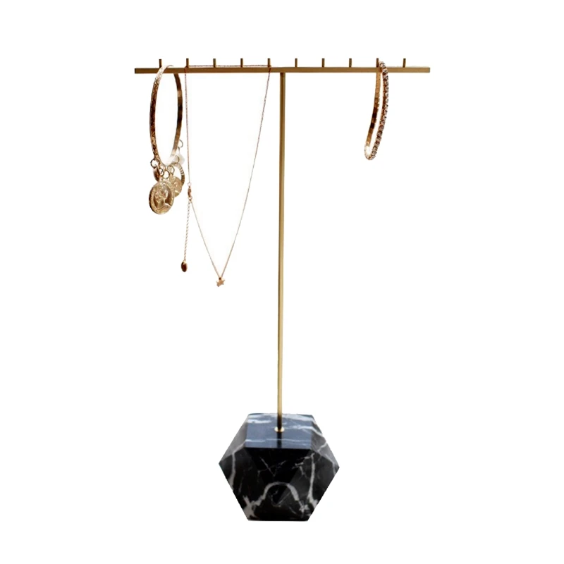 

Stainless Steel Necklace Display Stand Polygonal Natural Marble Stand