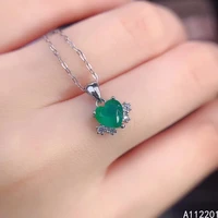 fine jewelry 925 sterling silver inlay with natural gem womens classic lovely heart emerald pendant necklace support detection