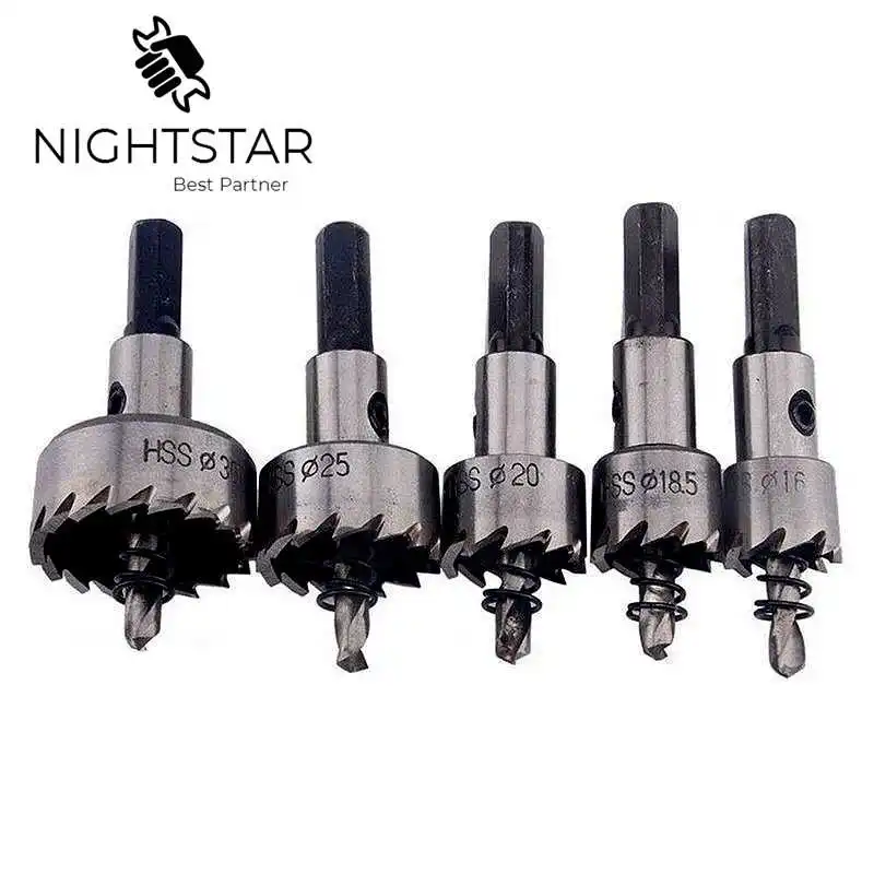 

Binoax 5Pcs Carbide Tip HSS Drill Bit Hole Saw Set Stainless Steel Metal Alloy 16/18.5/20/25/30mm Woodworking Tools