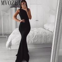vestidos black mermaid evening dress crystal beaded satin backless floor length formal party gowns long evening dresses