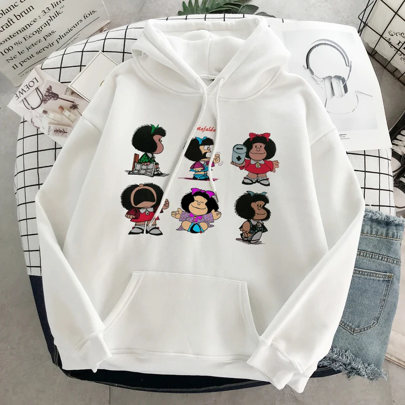 Kawaii Mafalda Anime Korean Fashion Hoodies Women Harajuku Spring Cartoon Long Sleeve Clothes Mafalda Graphics Sweetshirts Tops