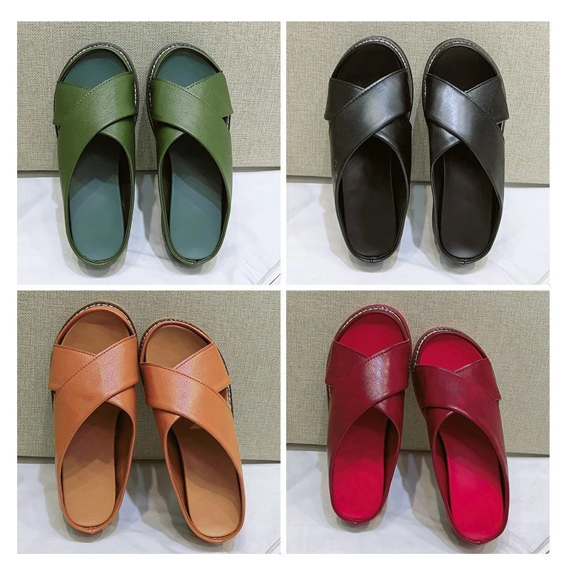 

Retro Platform Shoes Breathable Pu Light Thick Bottom Wedge Slippers Round Toe Summer Women Casuals Shoes Red Green Black Yellow