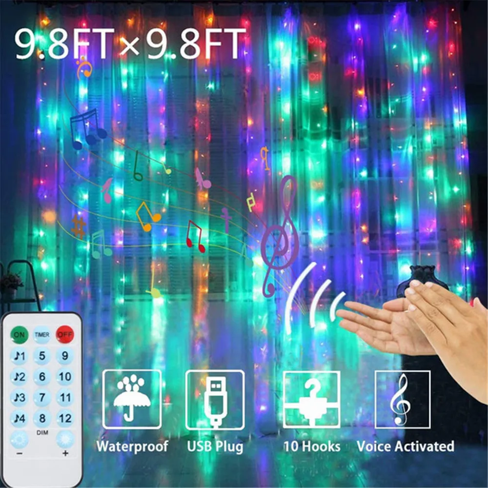 3M LED Fairy Lights Garland Music Control/8 Lighting Mode USB Wedding Party Decor Christmas Window Curtain String Light