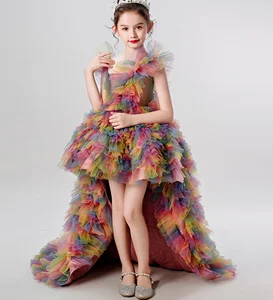 Радужные платья для девочек с высоким и низким цветочным рисунком, праздничное платье маленькой принцессы для дня рождения, детское платье размера От 1 до 14 лет