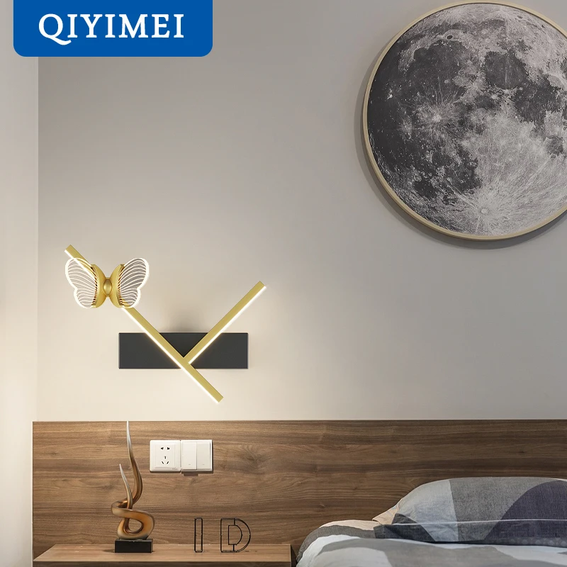 Butterfly Led Wall Light Bedroom Bedside Light Modern Sconce Light Wall Lamp Bathroom Indoor Lighting AC85-260V Black Gold Light