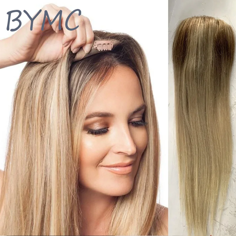 Toupee Woman ombre blonde straight Hair Top Piece European Remy Hair One Piece Hair Topper Mono Clip Wig for Less hair Women