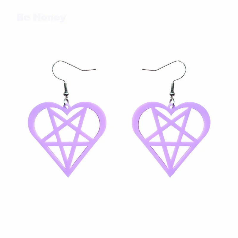 

Модные серьги в стиле Харадзюку с фиолетовым сердцем и пятиконечными звездами, серьги для вечерние с пентаграммой, ювелирные изделия Lucky99 ...