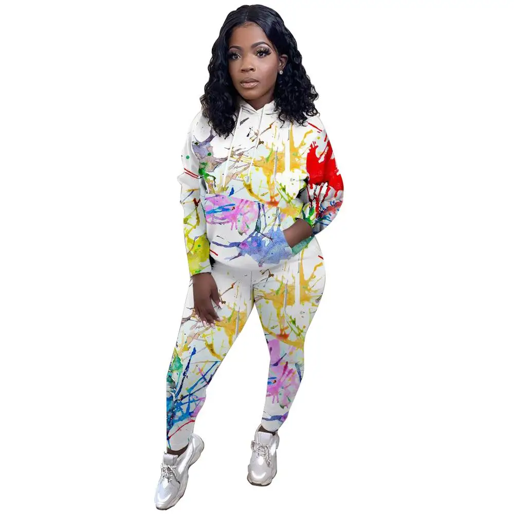

Activewear Tie Dye Print Women's Set Hoodies Jogger Pants Set Sporty Tracksuit Fitness Two Piece Set Casual Outfits