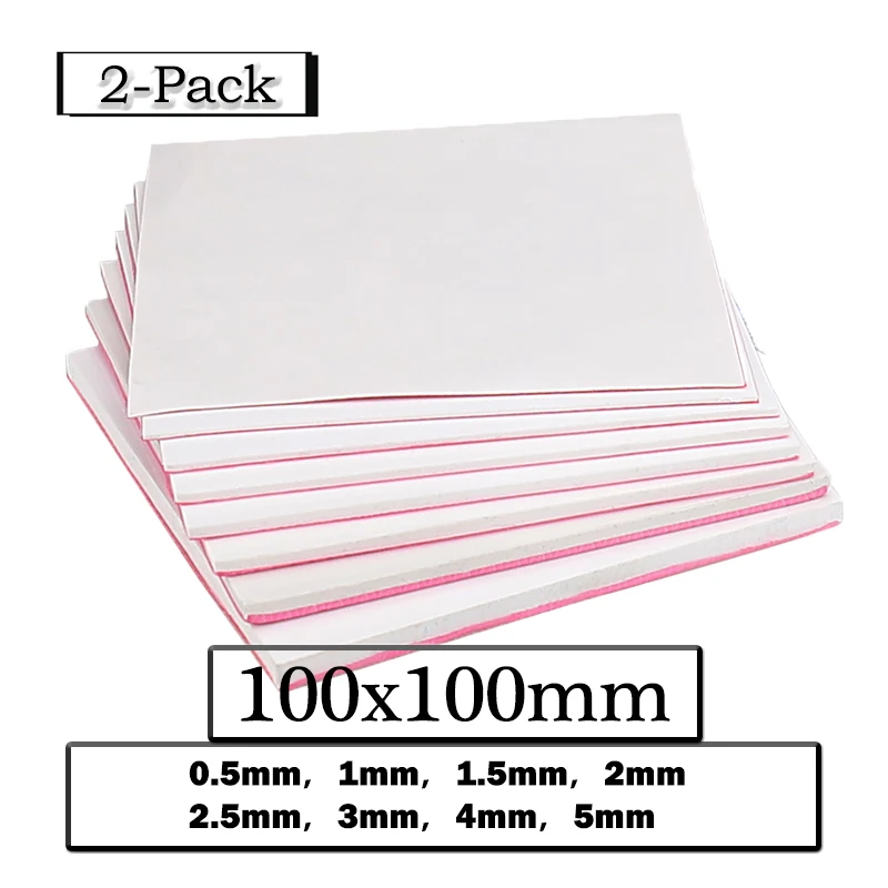 

2pcs/lot Gdstime 100mmx100mmx5mm 100*100*0.5mm 1mm 1.5mm 2mm 2.5mm 3mm 4mm 5mm Thickness White Thermal Conductive Silicone Pads