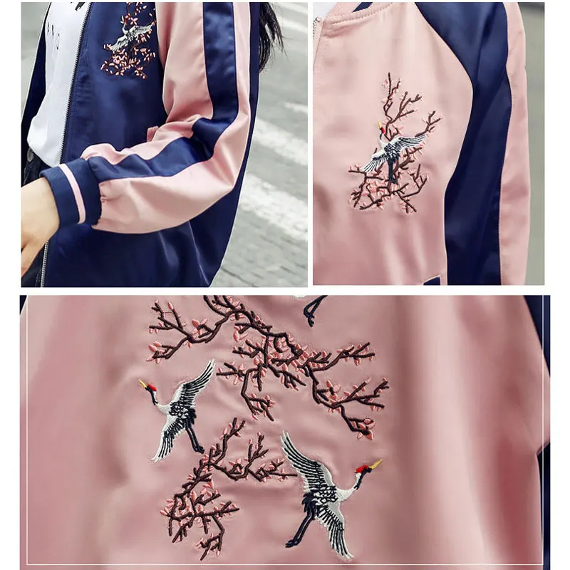 

Spring Korean Thin Bomber Jackets Women Casual Fashion Patchwork Embroidery Baseball Top Autumn O-neck Harajuku Outwear Female