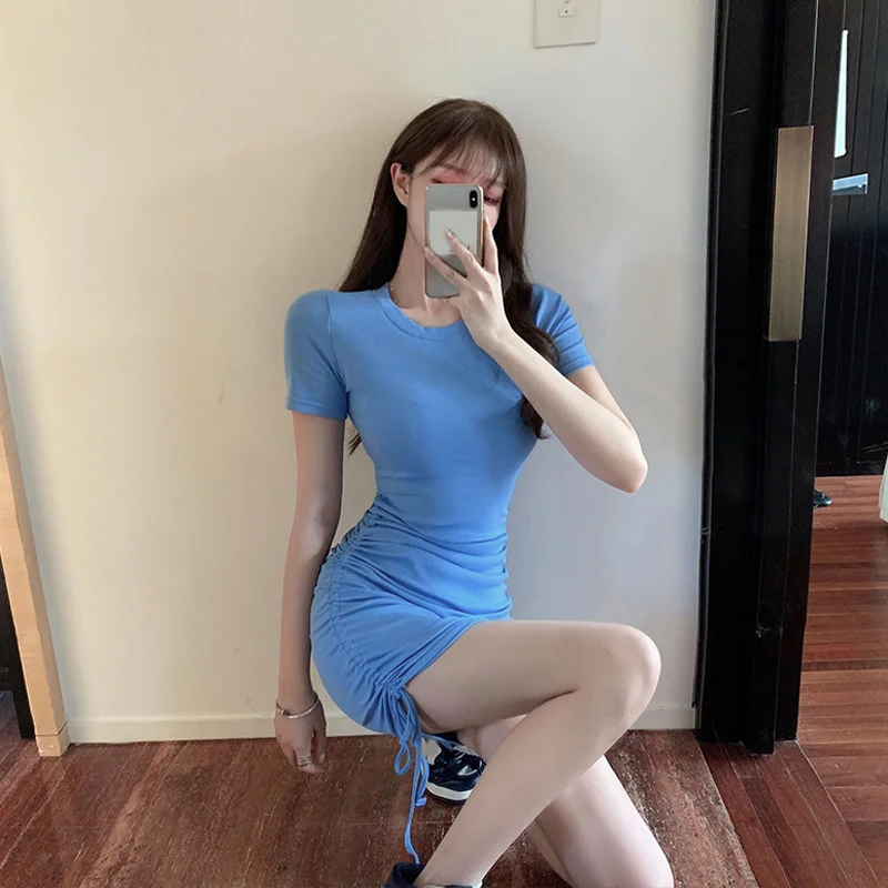 

Hot Girl Style Dress for Women 2021 New Spring Temperament Slim Fit Dress Sexy Drawstring Slimming Hip Skirt