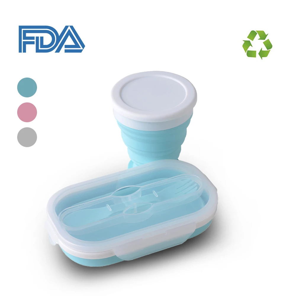 Складная Силиконовая коробка для завтрака наборы чашек портативная силиконовая