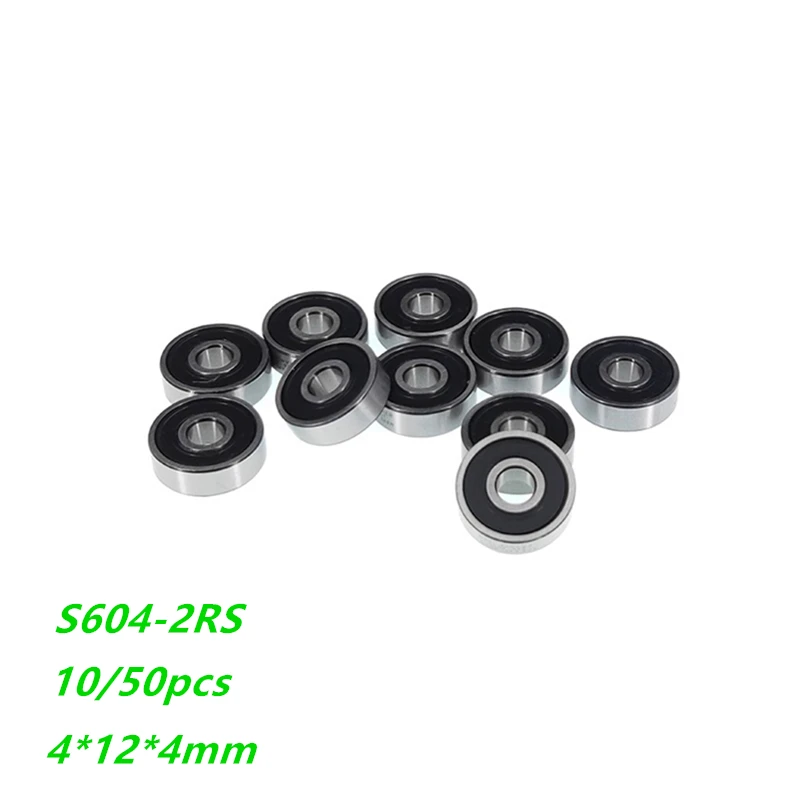 

10/50 шт., S604RS S604-2RS S604 2RS, шарикоподшипники 4*12*4 мм, нержавеющая сталь, резиновые, герметичные, с глубоким желобом, шарикоподшипник, вал 4x12x4 мм