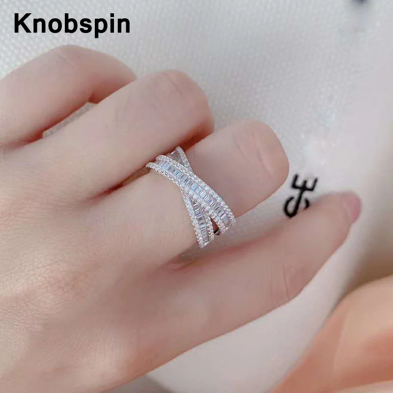 

Knobspin Fashion 100% 925 Sterling Silver X Shape Wedding Engagement Rings For Women High Carbon Diamond Party Fine Jewelry Gift
