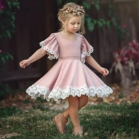 cute toddler kids baby girls princess dress pink lace short puff sleeve party bridesmaid dresses sundress for 1 5years