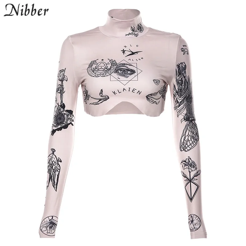 Хаки Nibber/Харадзюку, женские топы с длинным рукавом, осень,, необычный дизайн, панк стиль, Уличная Повседневная футболка, mujer - Цвет: Хаки