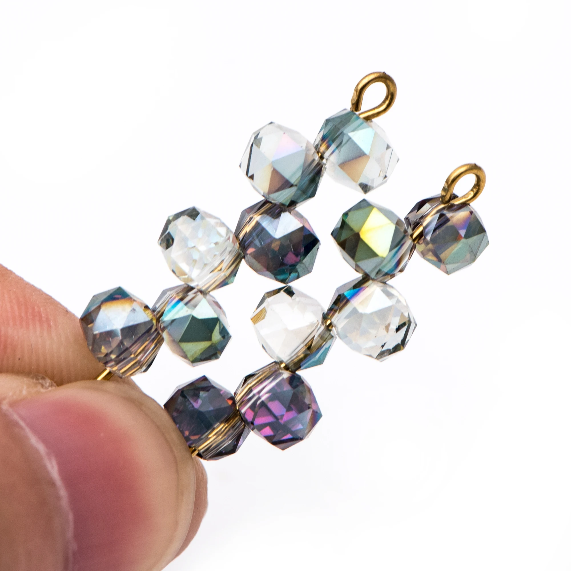 

95 шт ограненные кружки стеклянные бусины, отверстие сбоку, 6 мм бусина-кнопка, блестящие зеленые розы (# TS96-4)