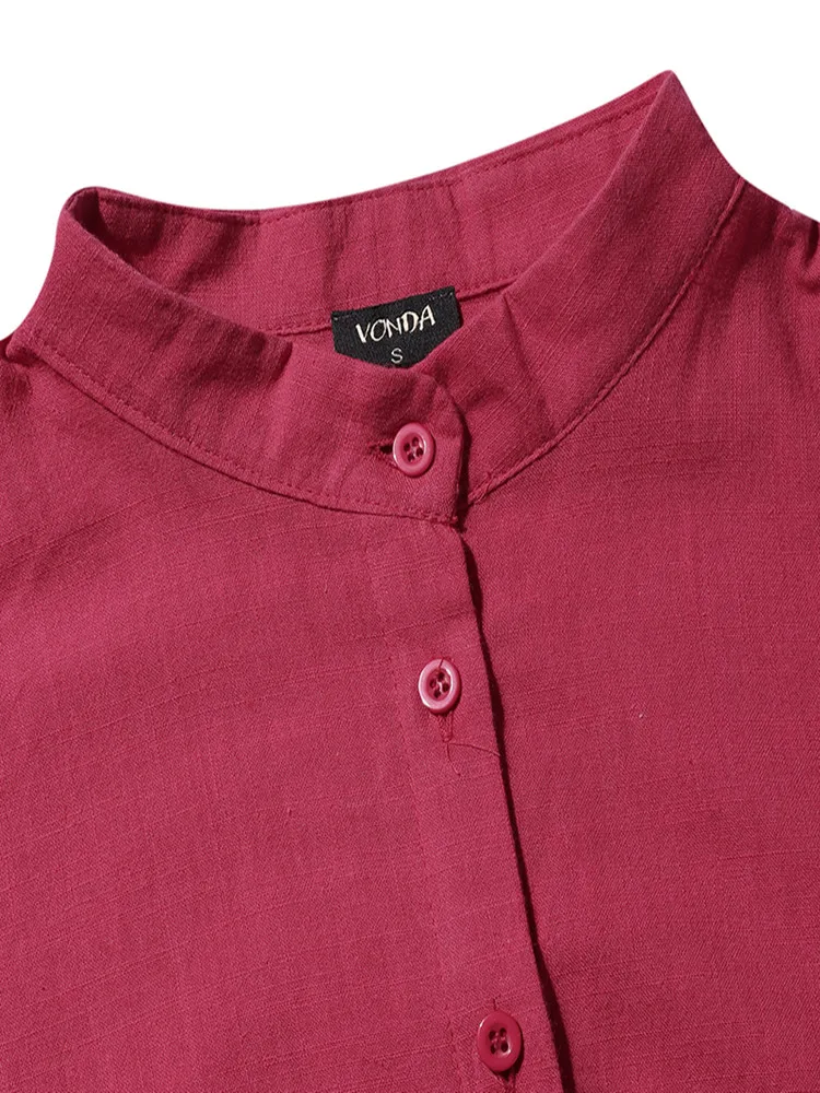 

Women Elegant Tops And Blouses Office Ladies Shirt 2021 VONDA Lantern Sleeve Sexy Deep V Neck Solid Blouses Plus Size Blusas