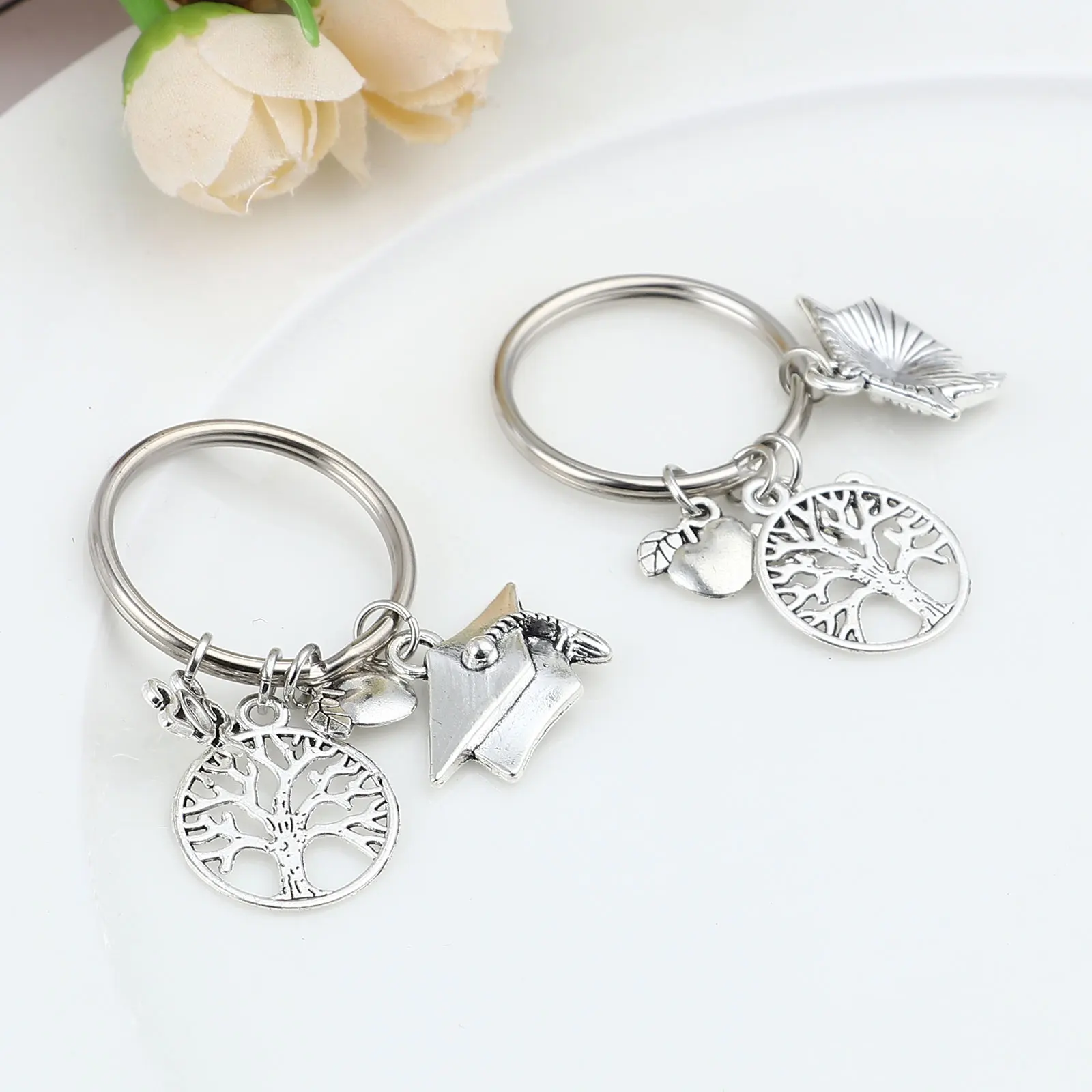 

New Creative Cool Bachelor's Hat Digital 2021 Apple Hollow Tree of Life Keychain Holder Ring Metal Keychains Motorcycle Car Keys