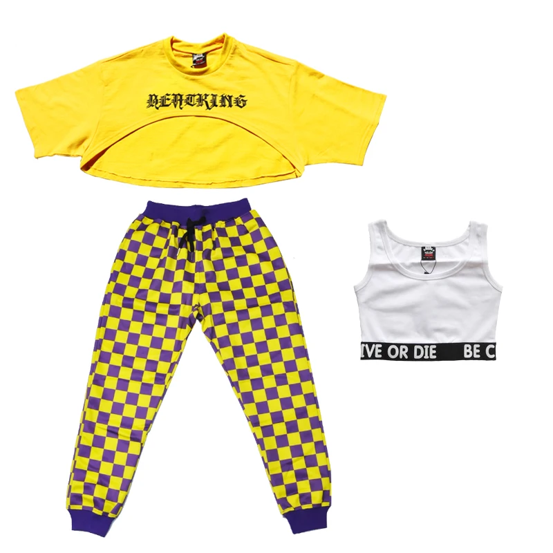 

2020 Children Hip-Hop Dance Clothes For Boys Yellow Hiphop Suit Girls Cheerleading Jazz Dance Street Wear Performance Clothes