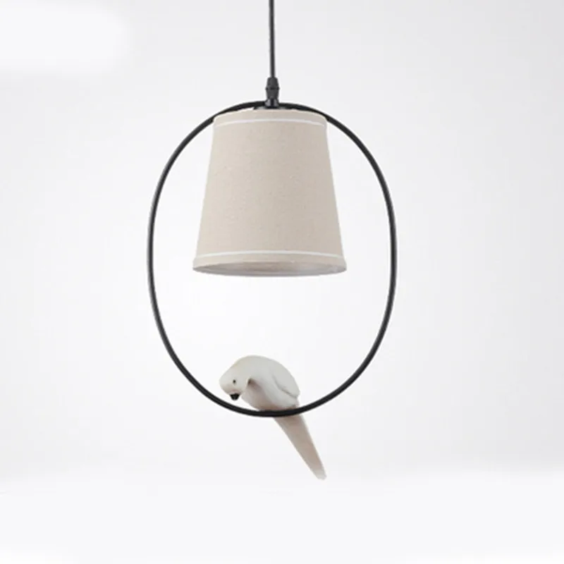 Nordic 3D Resin Bird Led Pendant Light Linen Fabric Shades Europe Minimalism Suspended Lamp For Dining Room Bedroom | Лампы и