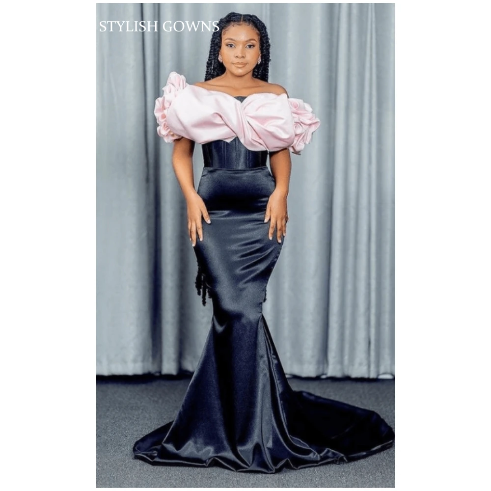 

2021 Elegant Off The Shoulder Evening Dress Pink Ruffles Party Gowns Mermaid Dinner Gown For Women Robe De Soiree