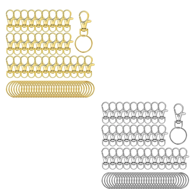 

60 Pieces Key Ring Clip Hooks Twist Locks Lanyard Snap Hooks with Split Key Rings