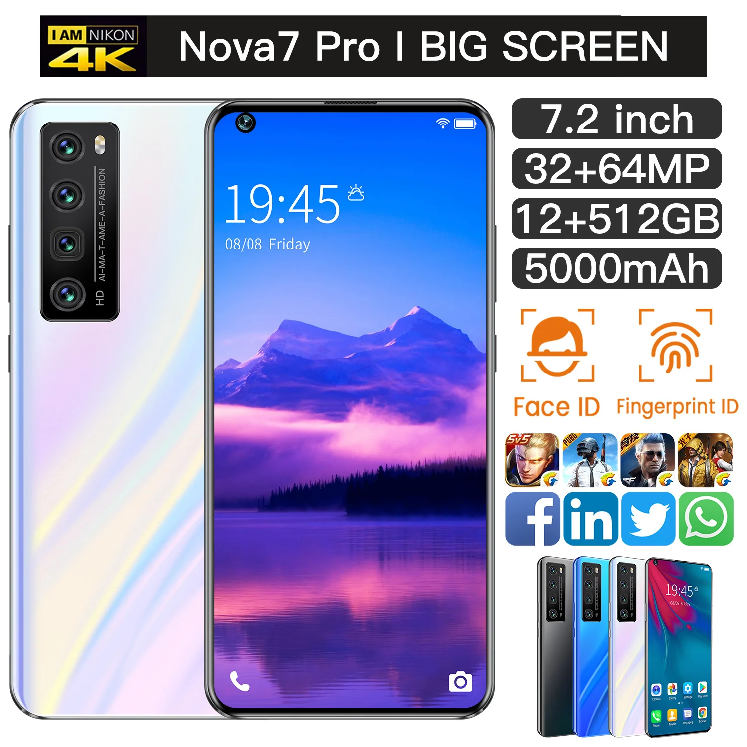 

Nova 7 Pro 7.2 Inch HD Big Screen Smart Phone 5000mAh 2GB RAM 16GB ROM Smartphone Unlocked Dual Sim Mobile Phone