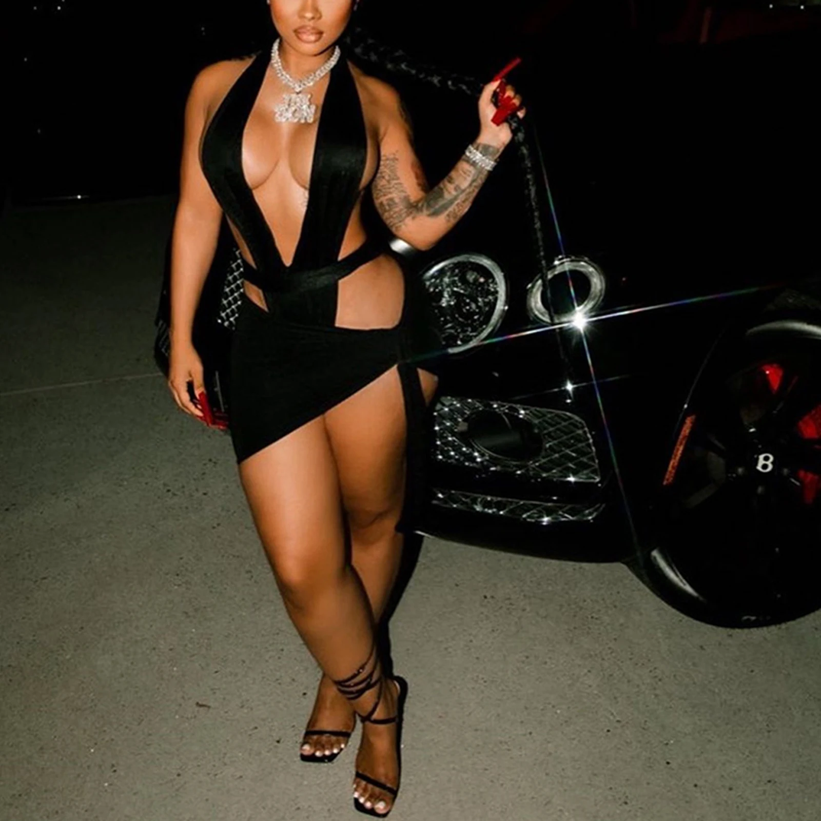 

Женский летний костюм Imcute из 2 предметов, однотонный боди с лямкой на шее и открытой спиной + эластичная мини-юбка с ягодицами, комплект из 5 ц...