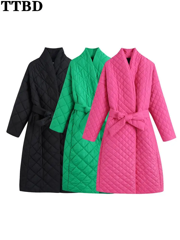

TTBD plus size winter coat Women fashion with belt warm loose parkas coat vintage long sleeve female outerwear chic overcoat