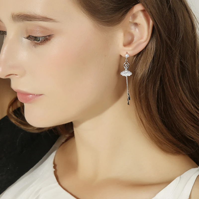 Модные женские висячие серьги Стразы длинные серьги-клипсы танцевальные