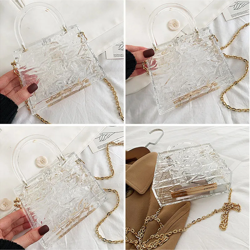 

Ice Crack Transparent Lipstick Bags Chain Jelly Women's Shoulder Bag Female Designer Luxury Crossbody Bag PVC Mini Handbag Purse
