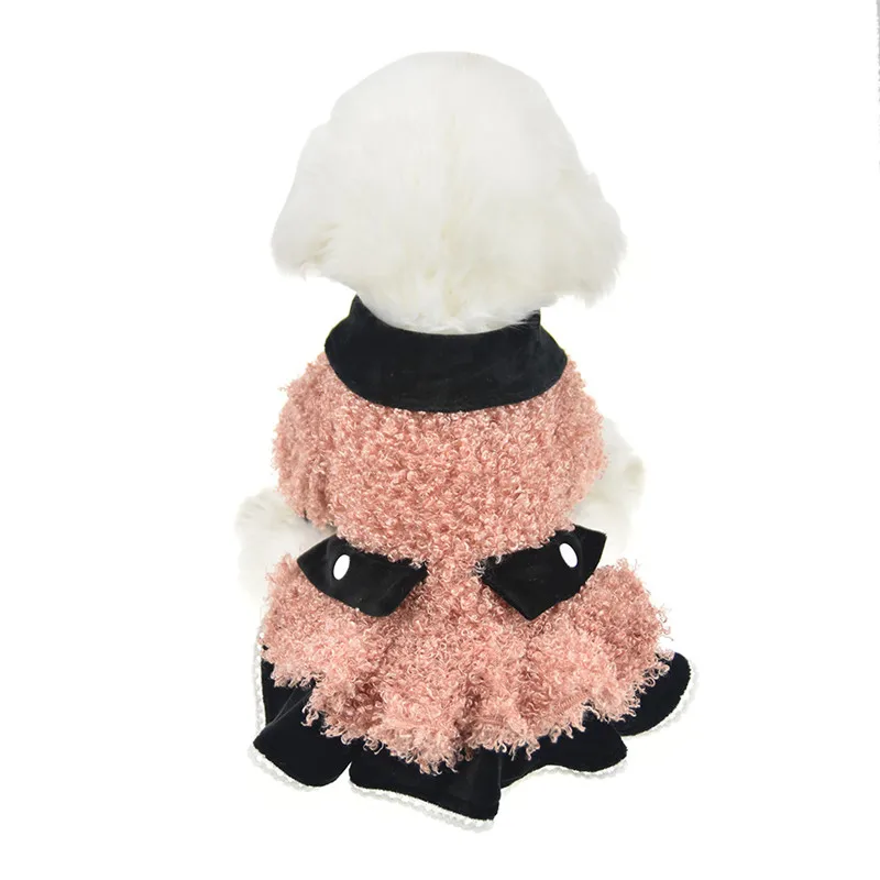 Розовое зимнее теплое праздничное платье принцессы для собак пальто из плотного