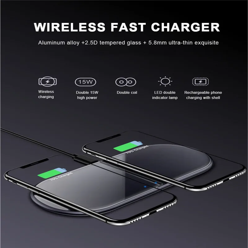 Смартфон двойной 15 Вт Беспроводное зарядное устройство s для iPhone 11 pro 8Plus X XR XS MAX зарядное устройство для телефона зарядная станция для samsung S9 S10 S7