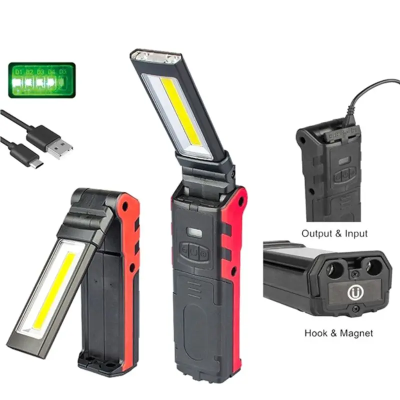 

Super Bright COB LED Working Light With Magnetic Base & Hook USB Rechargeable Dimmable Flashlight