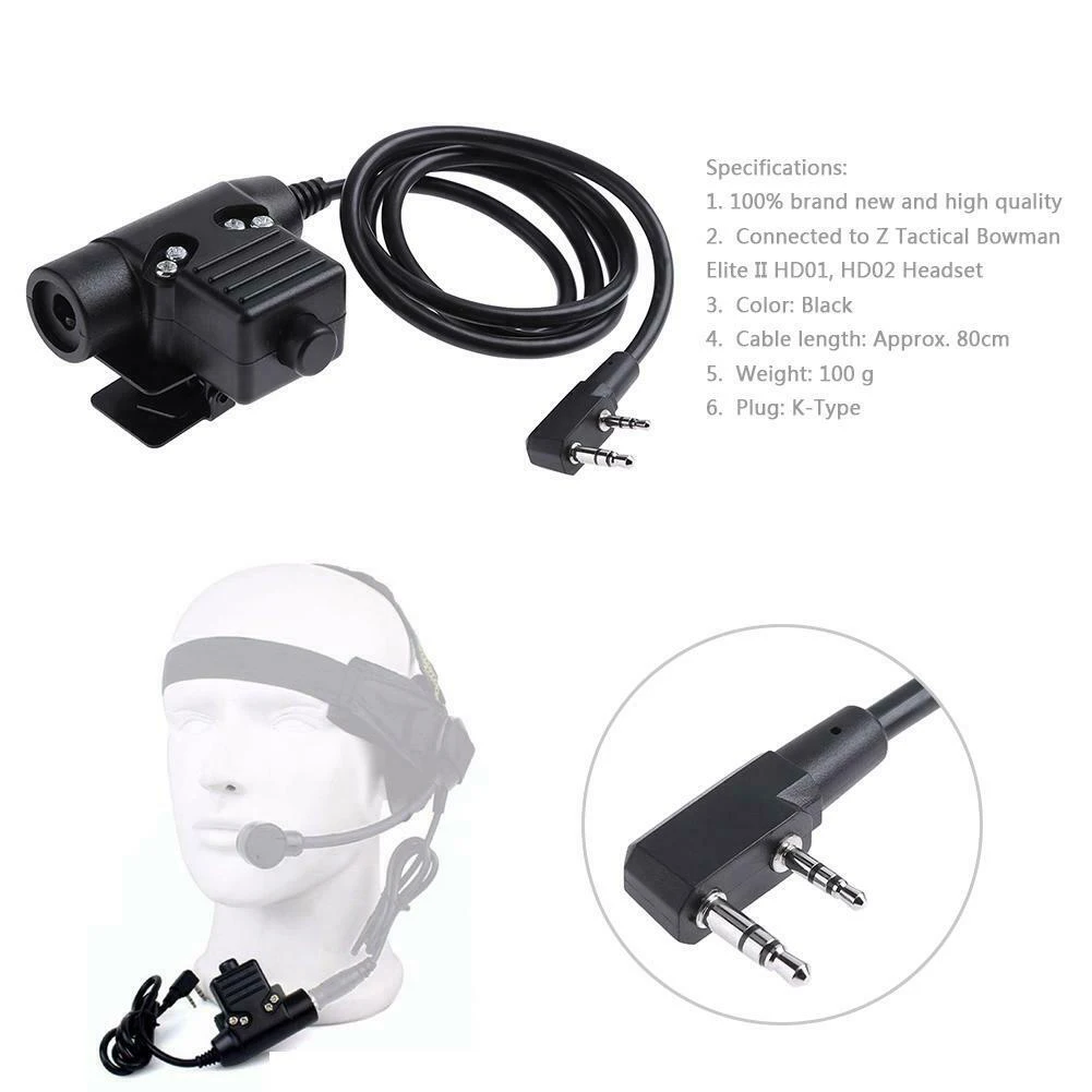 U94 PTT Radio Hunting Military Adapter Tactical Portable Standard Headphone Accessory Z TAC Button Switch Walkie Talkie Black | Мобильные