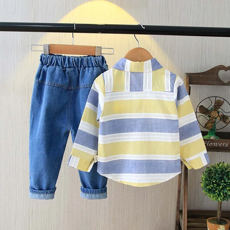 

Boys Autumn Set For Striped Button Casual Shirt + Pants Suit Baby Outing Clothes Spring Cotton Outfit Children Fashion Clothing