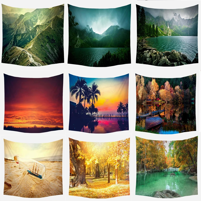Горы психоделический гобелен лесной настенный подвесной речной деревни Декор