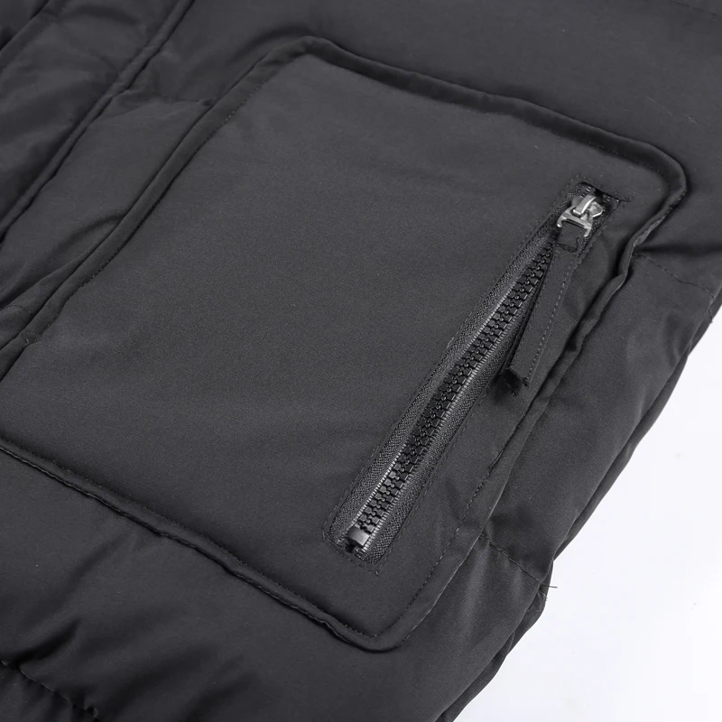 Мужской пуховик с капюшоном черный повседневный теплый из хлопка размеры до 4XL