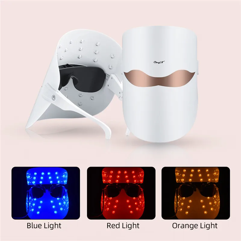

CkeyiN LED Facial Mask 3 Colors Skin Rejuvenation 32 LED Beads Mask with Timing Function Anti Acne Skin Therapy Wrinkle Remover