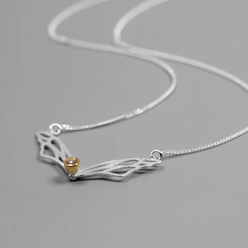 INATURE серебро 925 пробы крылья ангела циркон ожерелье для женщин перо Шейное колье с