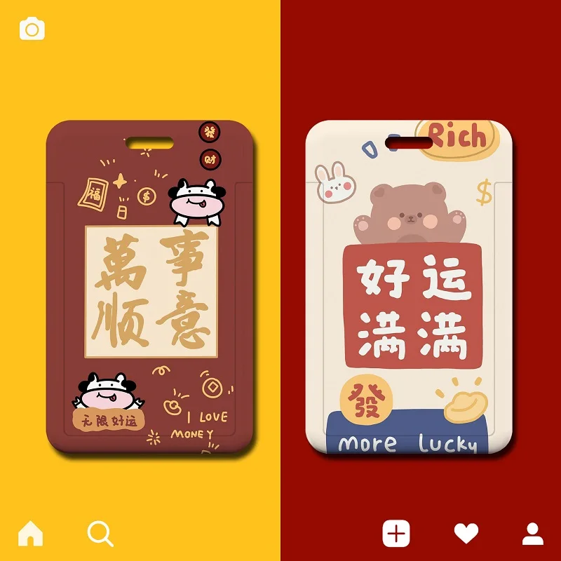 

Cartoon "Good Luck" Bear Credit Card Case Student Card Name Card Card Sheath, Card Holder, Access Card, Photo Card Holder
