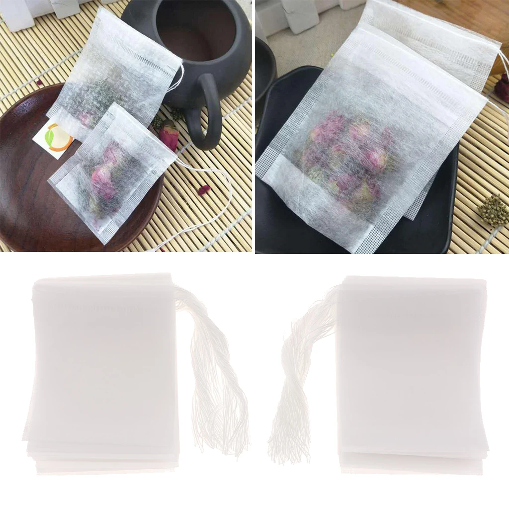 

100x одноразовый фильтр пустые чайные пакетики травы Свободный чай мешок-складной/Drawstring