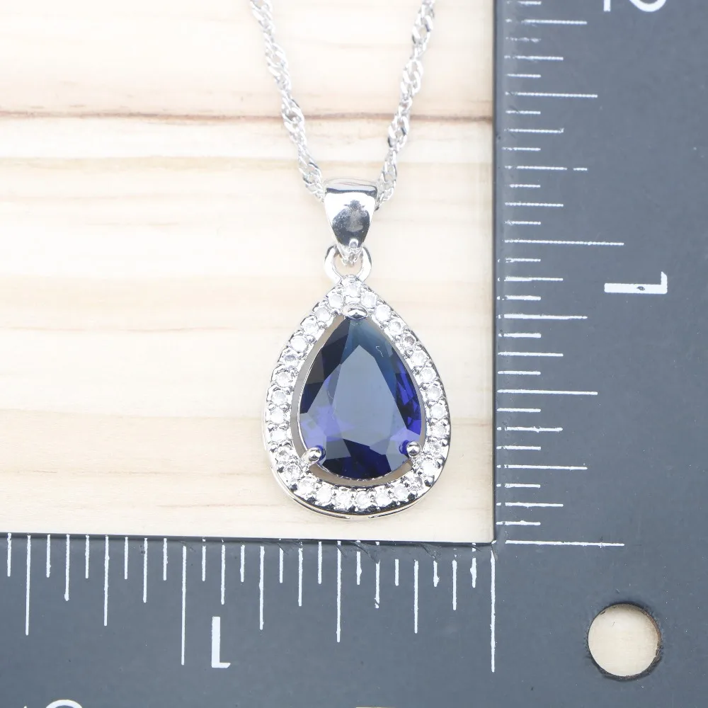 Женский свадебный комплект ювелирных изделий из серебра 925 пробы с синим