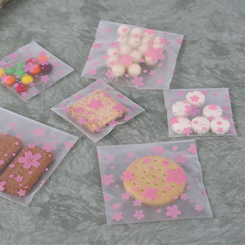 100 шт. прозрачные подарочные пакеты с принтом в виде розового цветка вишни | Дом и