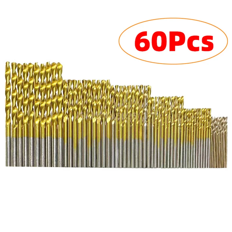 

Быстрорежущие сверла из быстрорежущей стали с титановым покрытием, 60 шт.