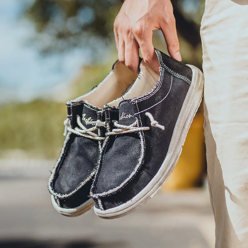 Summer Men's Casual Shoes Denim Canvas Breathable Moccasins Vulcanized Slip Wear Flat Plus Size | Обувь