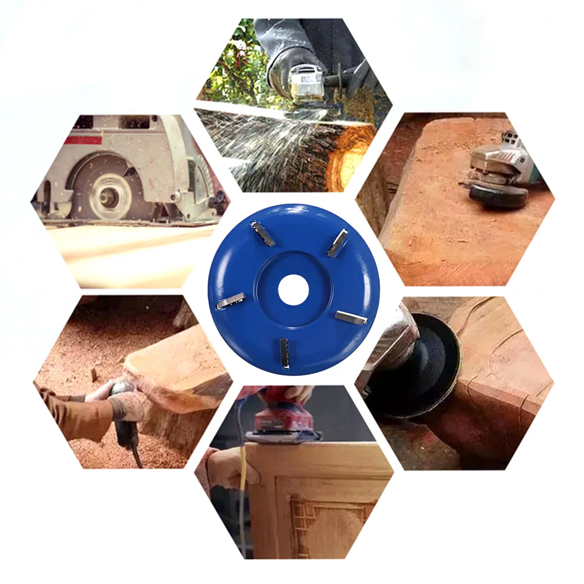 

Five-teeth Milling Cutter 90mm Diameter Woodworking Tray Digging Wood Carving Disc Tool for 16mm Aperture Angle Grinder