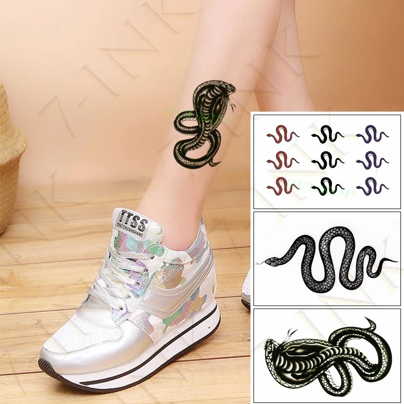 

Waterproof Temporary Tattoo Sticker Black Python Flower Animal Body Art Fake Tatto Flash Tatoo Leg Arm Hand Foot For Women Men